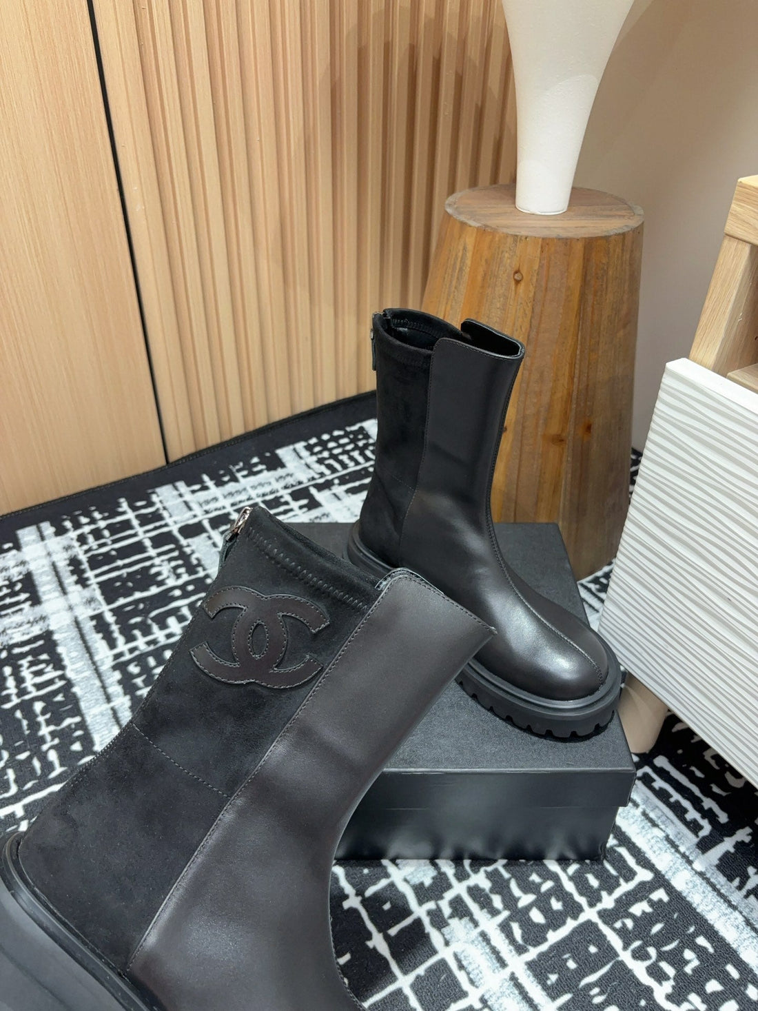 CC Short Boots 45MM Plain Black Calfskin And Suede