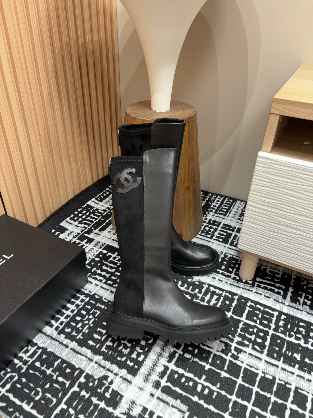 CC High Boots 45MM Plain Black Calfskin And Suede