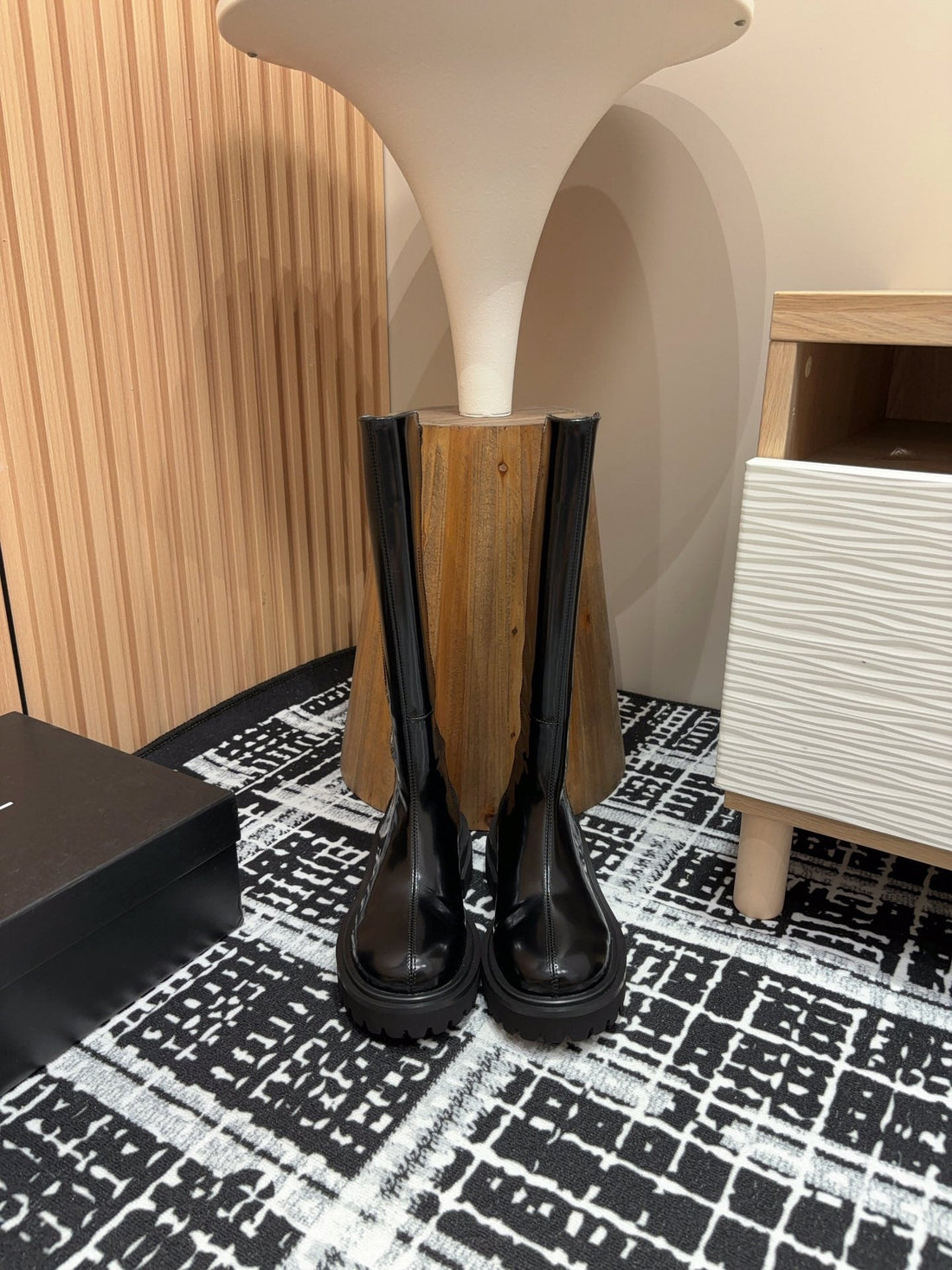 CC High Boots 45MM Glossy Black Calfskin And Suede
