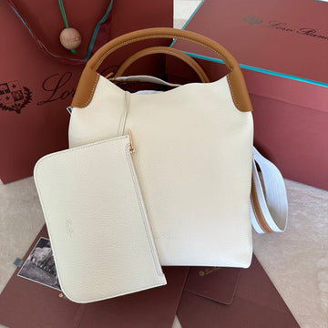 Medium 36 Bag In White Mix Bronze Brown Calfskin With Gold Hardware