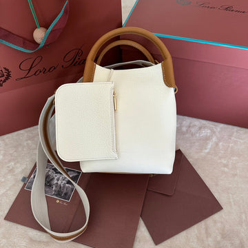 Small 21 Bale Bag In White Mix Bronze Brown Grained Calfskin