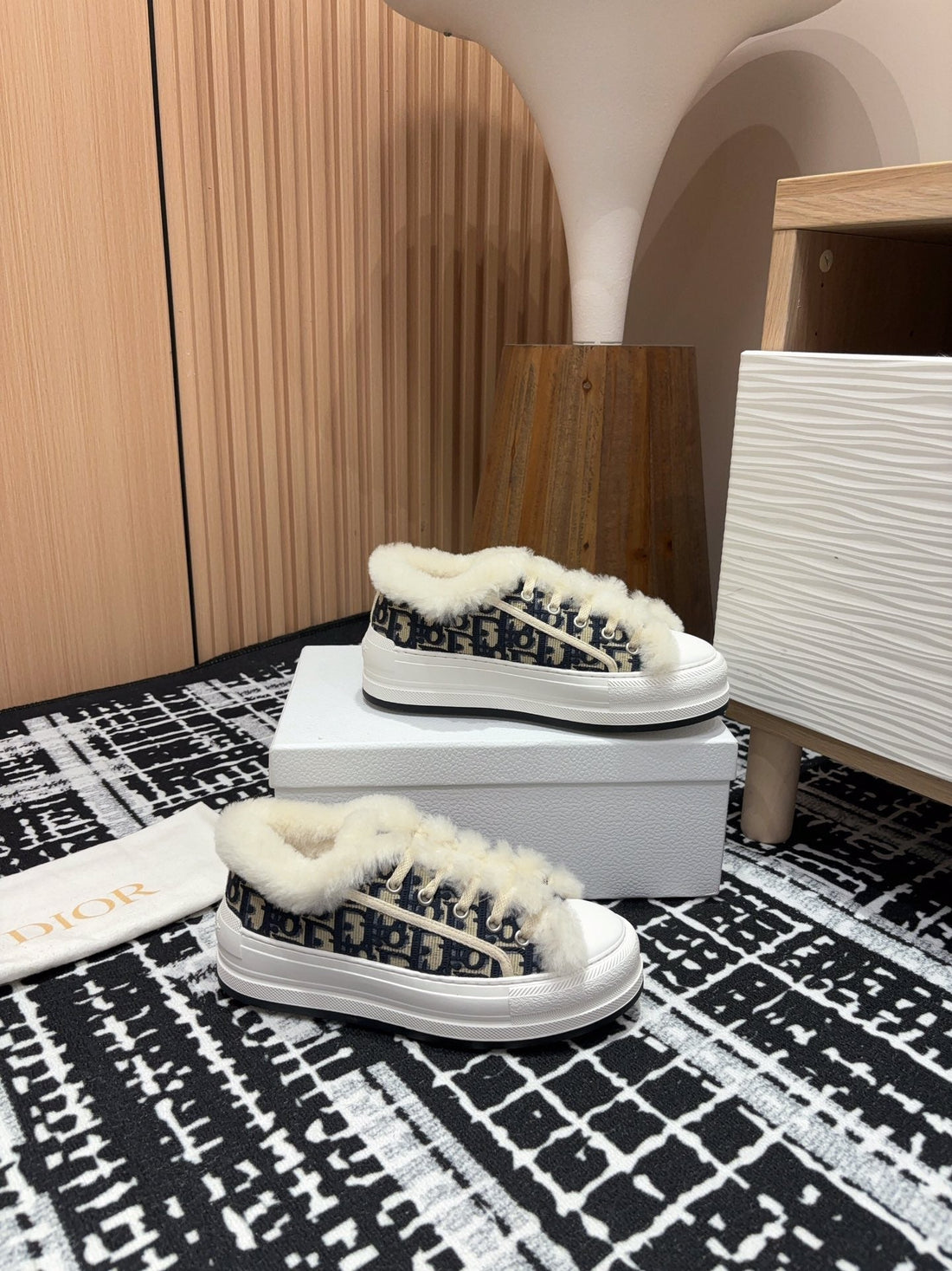 CD Walk'n'dior Platform Sneaker Black Mix Charcoal Blue Oblique Jacquard And Fleece Lining