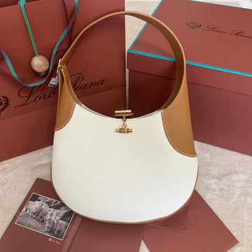 Bobbin Shoulder Bag 32 In White Mix Bronze Brown Calfskin With Gold Hardware