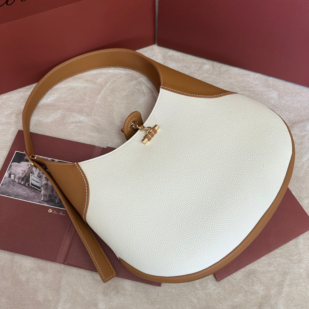Bobbin Shoulder Bag 32 In White Mix Bronze Brown Calfskin With Gold Hardware