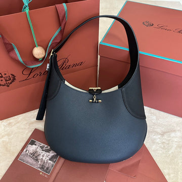 Bobbin Shoulder Bag 32 In Prussian Blue Mix Black Calfskin With Gold Hardware