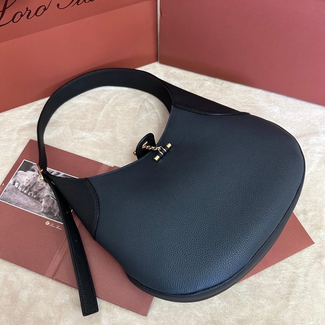 Bobbin Shoulder Bag 32 In Prussian Blue Mix Black Calfskin With Gold Hardware