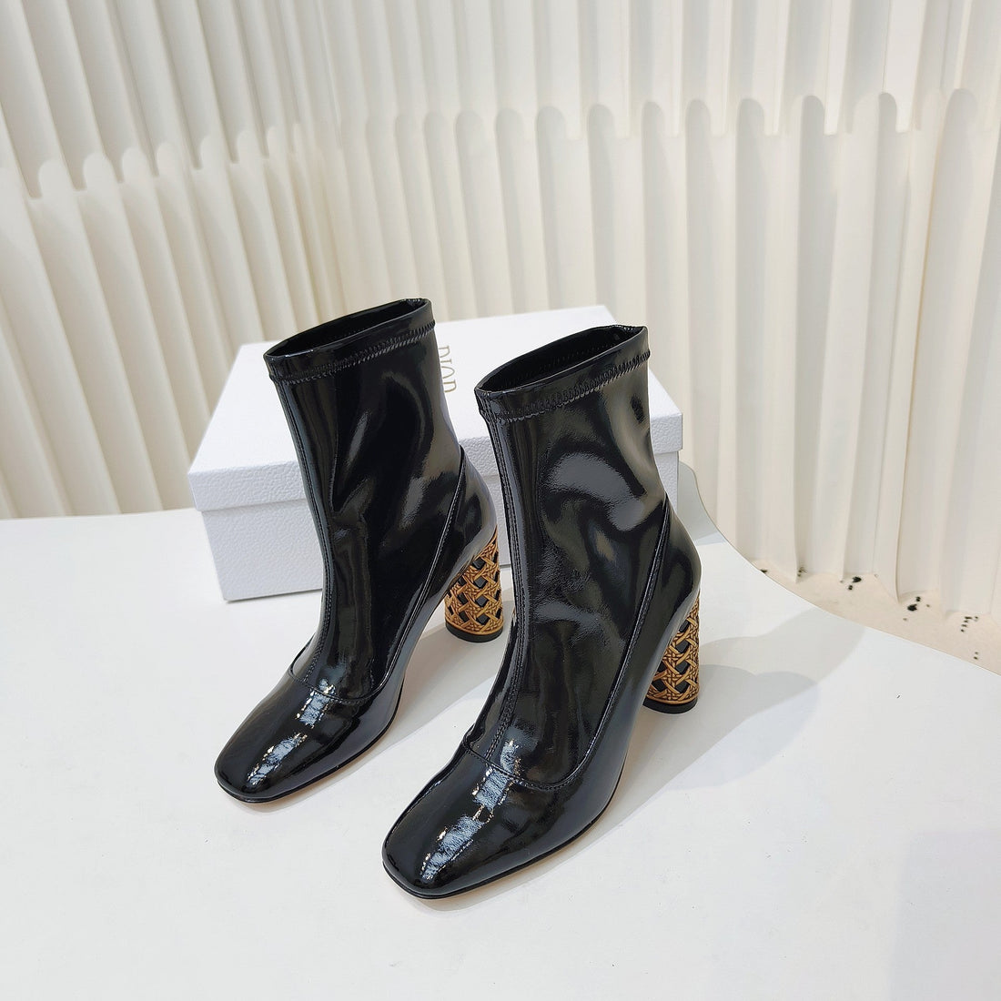 CD Icon Heeled Ankle Boot 40MM In Glossy Black Cowhide 111376