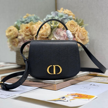 Small 19 Montaigne Avenue Top Handle Bag Black Smooth Calfskin