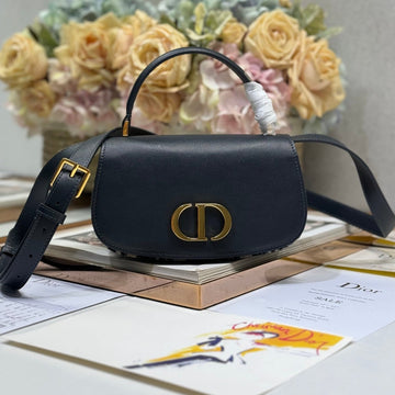 Small 19 Montaigne Avenue Top Handle Bag Blue Dior Oblique Jacquard And Black Smooth Calfskin 221158
