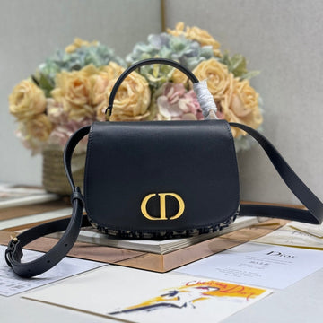 Small 19 Montaigne Avenue Top Handle Bag Blue Dior Oblique Jacquard And Black Smooth Calfskin