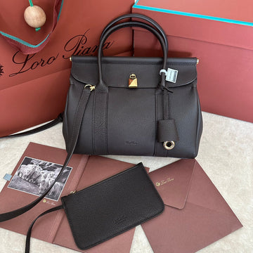 Loom Bag 25 In Walnut Brown Smooth Calfskin With Gold Hardware