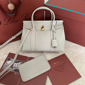 Loom Bag 25 In Pale Gray Smooth Calfskin With Gold Hardware