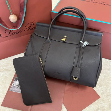 Loom Bag 32 In Black Smooth Calfskin With Gold Hardware