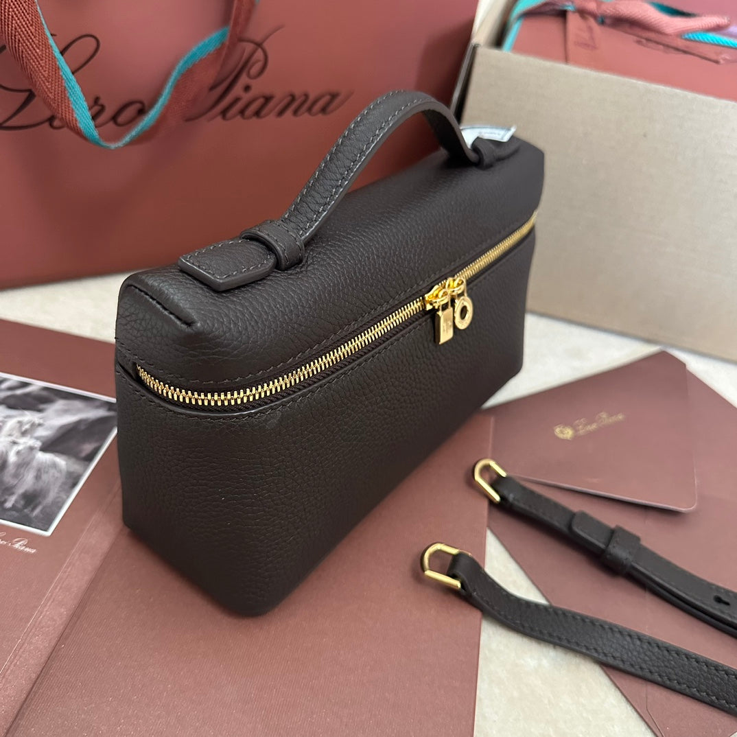 Extra Pocket L19 In Dark Brown Calfskin With Gold Hardware