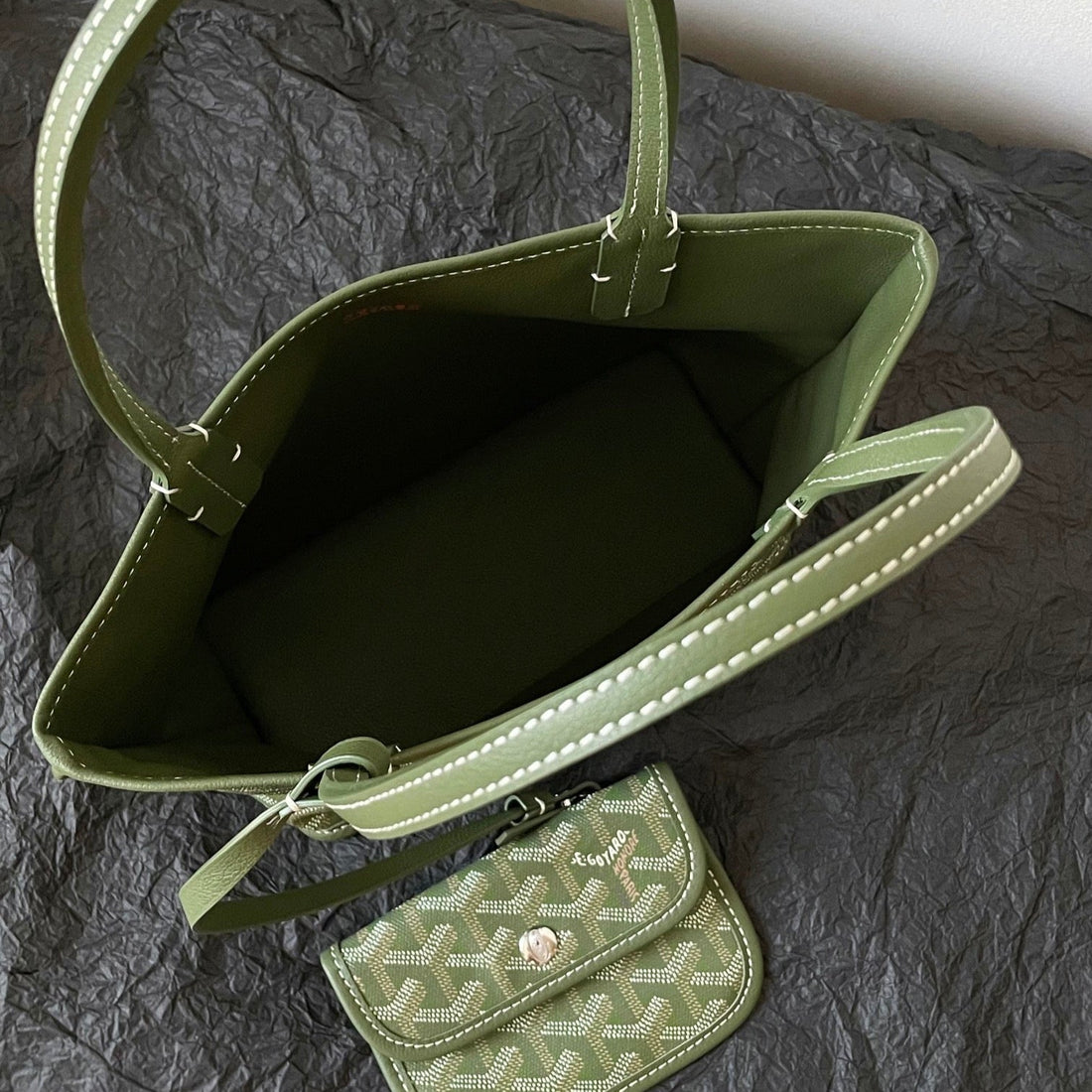 Anjou Mini Bag 20 In Woodland Green Goyardine Canvas And Calfskin