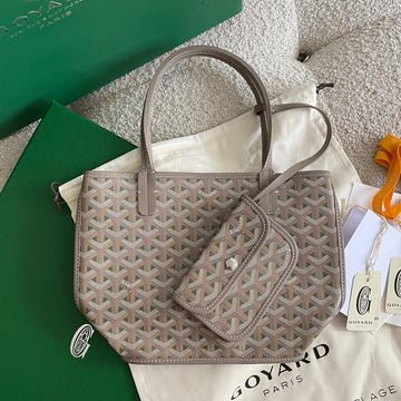 Anjou Mini Bag 20 In Grey Mix Green Goyardine Canvas And Calfskin