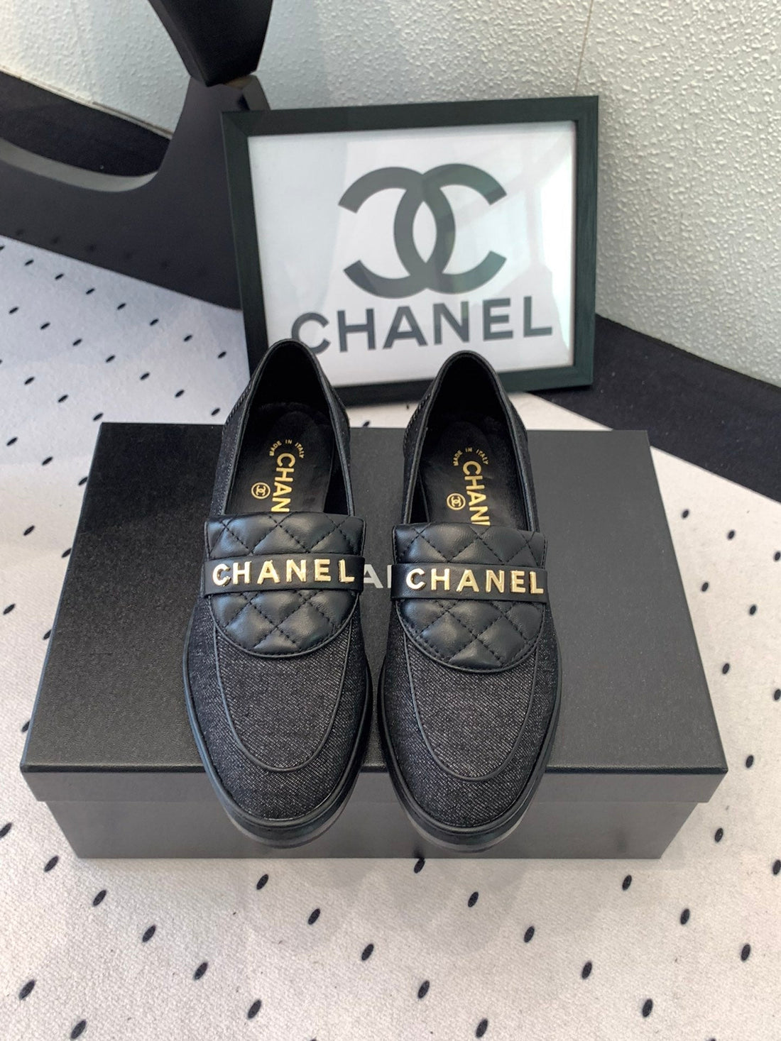 CC Moccasins In Black Denim Fabric 147020