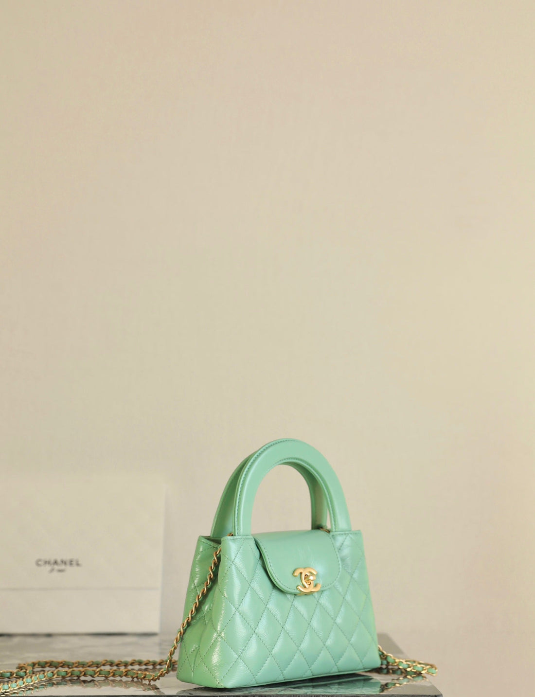 CC 24K Nano 19CM Kelly Shopper Bag Cloud Blue Patent Lambskin