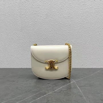 Celine Chain Besace Clea Bag Triomphe White Calfskin Ghw