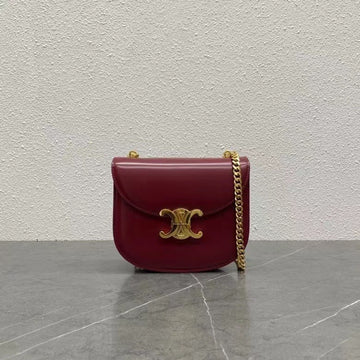 Celine Chain Besace Clea Bag Triomphe Burgundy Calfskin Ghw