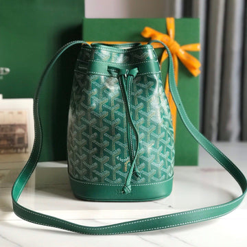 Petit Flot Bucket Bag 22 In Green Goyardine Canvas And Lambskin Trim