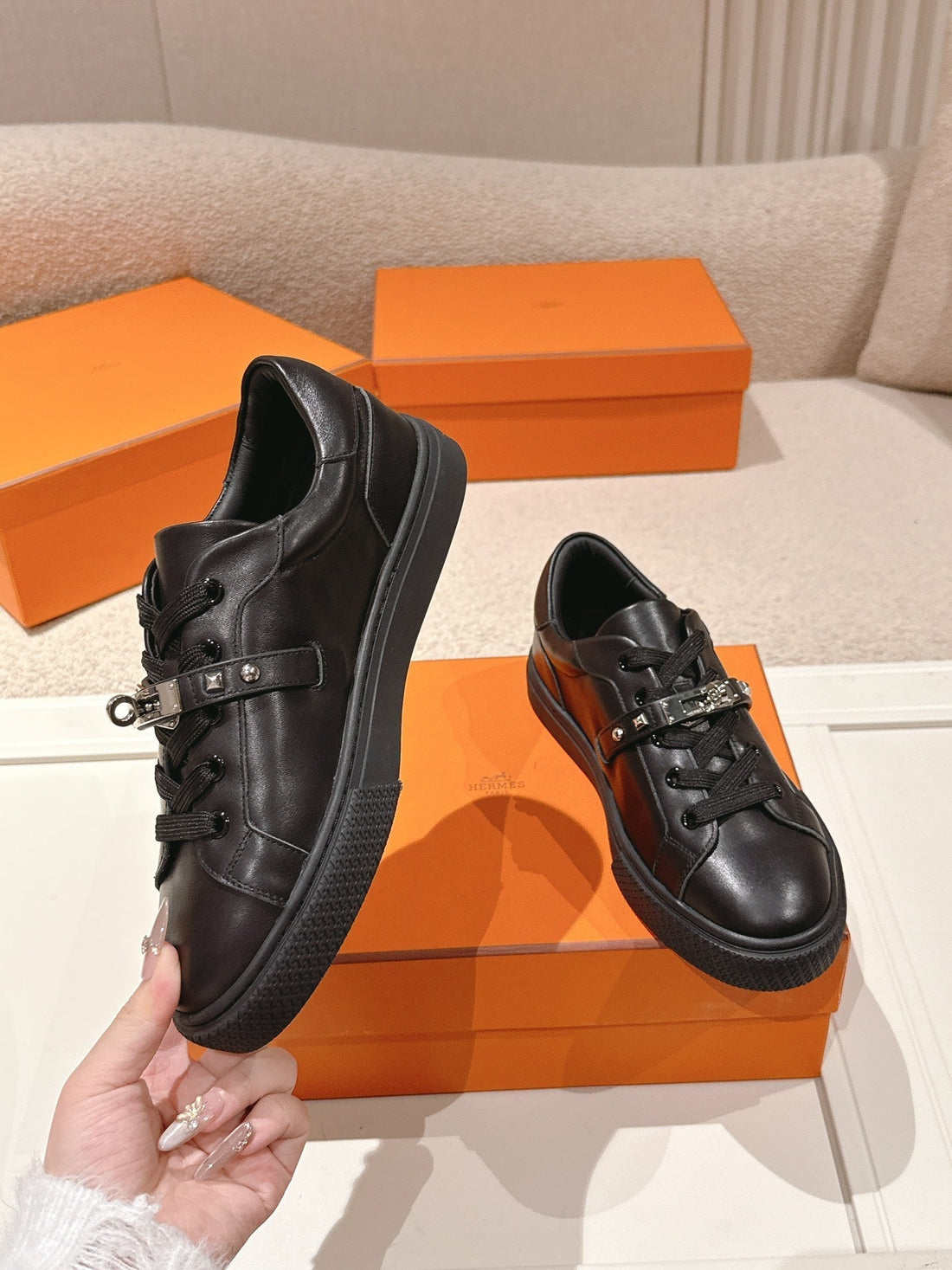 Hm Day Sneakers Studs Black Calfskin 577509
