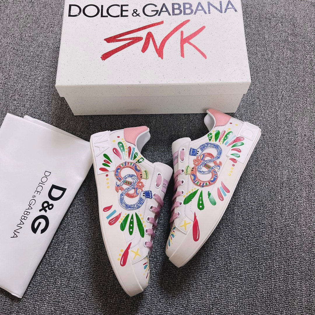 Dc Portofino Limited Edition Sneakers Pink Snake Embroidery & Sheepskin 288470