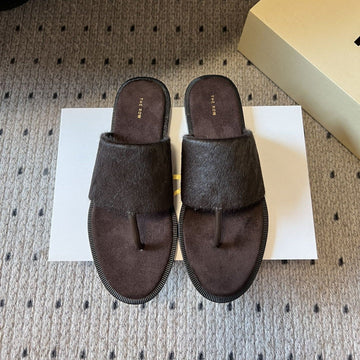 Signum Flat Sandal In Chocoldate Sheepskin And Horse Hair 282425