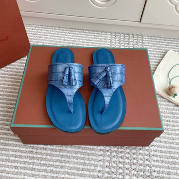 Lp Flip Flops In Blue Lambskin Snake Embossing