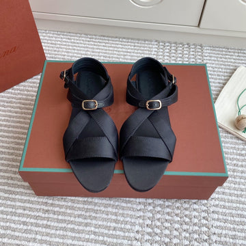 Lp Sandals In Black Satin