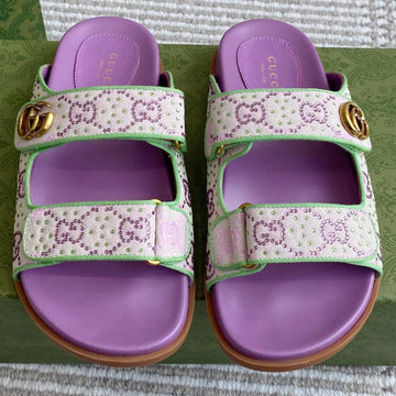 Gc Sandal With Double G Purple Canvas Sheepskin 291018