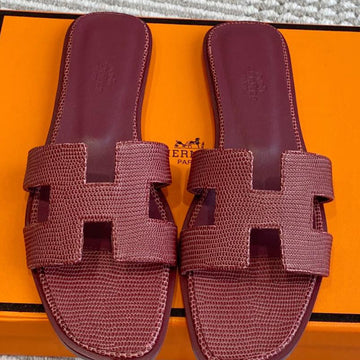 Hm Oran Sandal Red Burgundy Sheepskin 291399