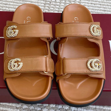 Gc Sandal With Double G Brown Calfskin 291024