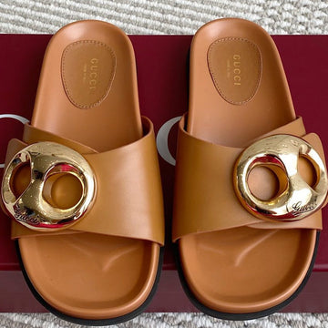 Gc Marina Chain Slide Sandal Brown Cowhide 291039