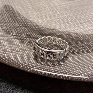 CC Ring Letter Double C In Silver Diamond Black Embossed Logo