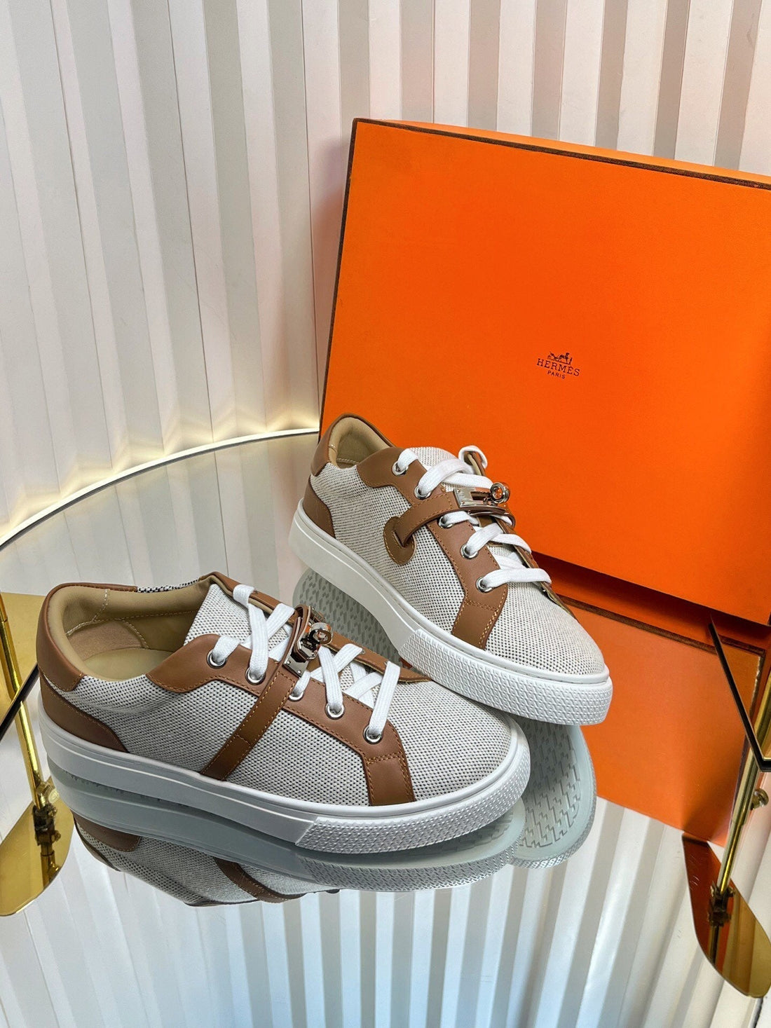 Hm Kelly Sneaker Brown Cowhide Fabric 317054