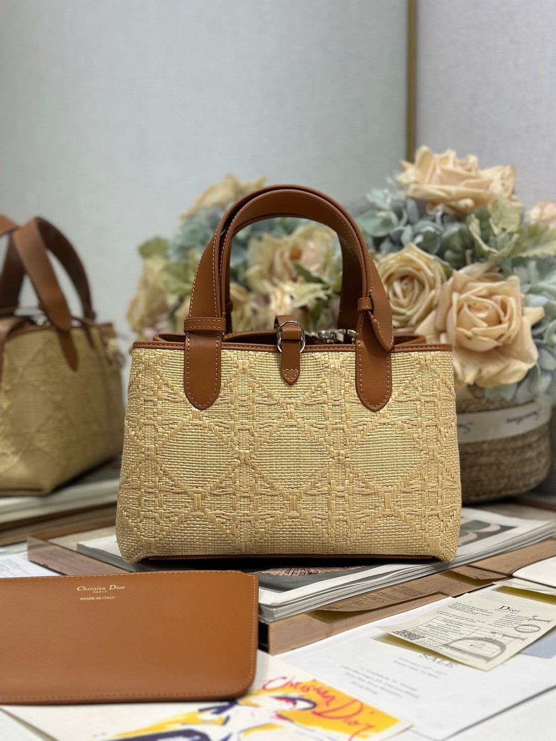 CD Small Dior Toujours Bag 23CM Natural Cannage Raffia 288656
