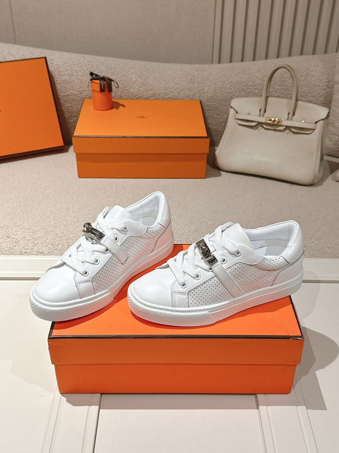 Hm Day Sneakers White Perforated Calfskin 577515