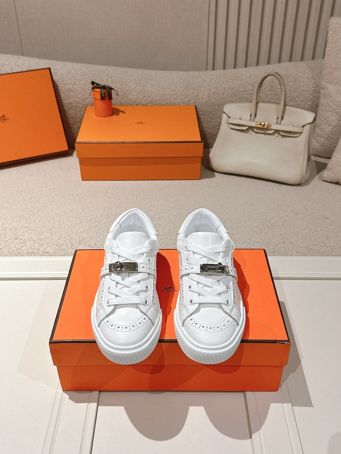 Hm Day Sneakers With Perforated Strap White Calfskin 577513