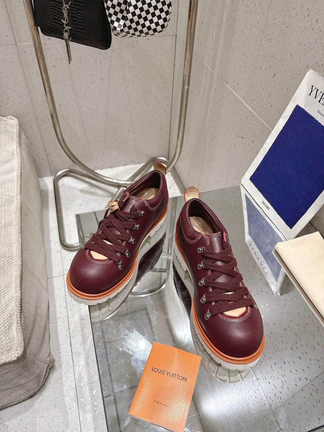 LV Pharrell And Nigo Hiking Shoes Burgundy Sheepskin 383739