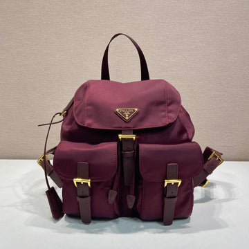 Pra Backpack 28 Burgundy Nylon Fabric Gold Hardware