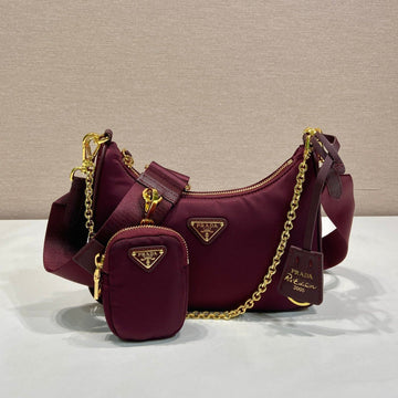 Pra Hobo Underarm Bag Burgundy Nylon Fabric