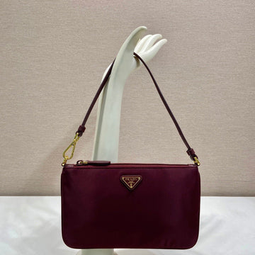Pra Vintage Shoulder Bag Burgundy Nylon Fabric 280823