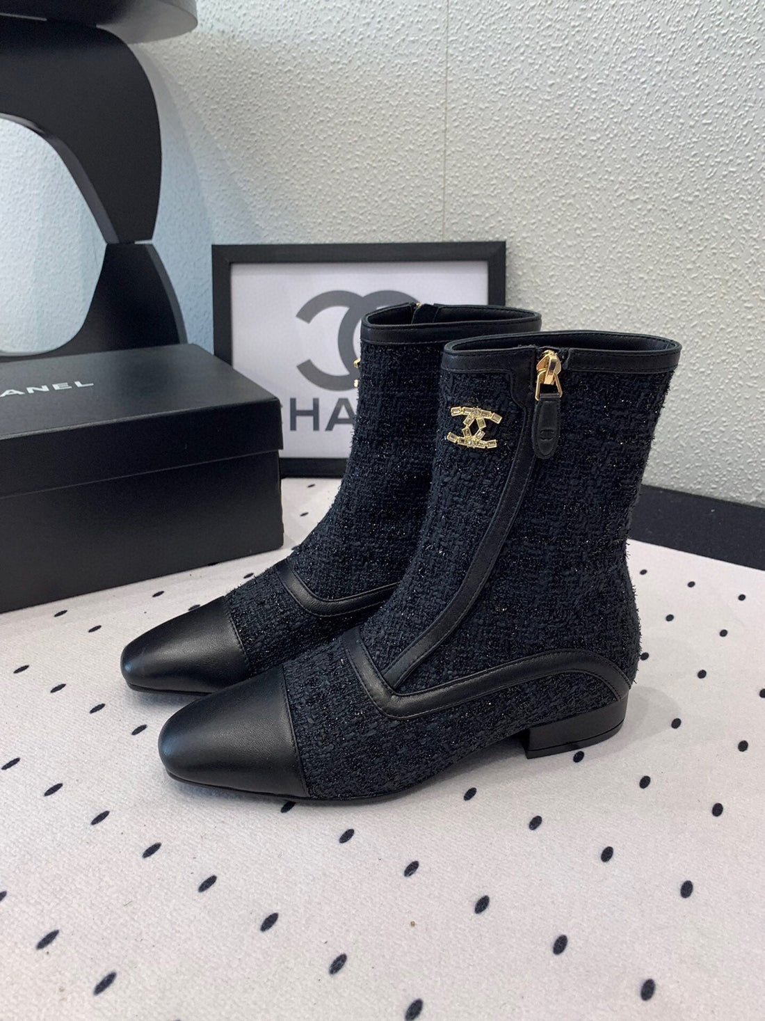 CC Ankel Boots 30MM Black Tweed & Sheepskin 432509