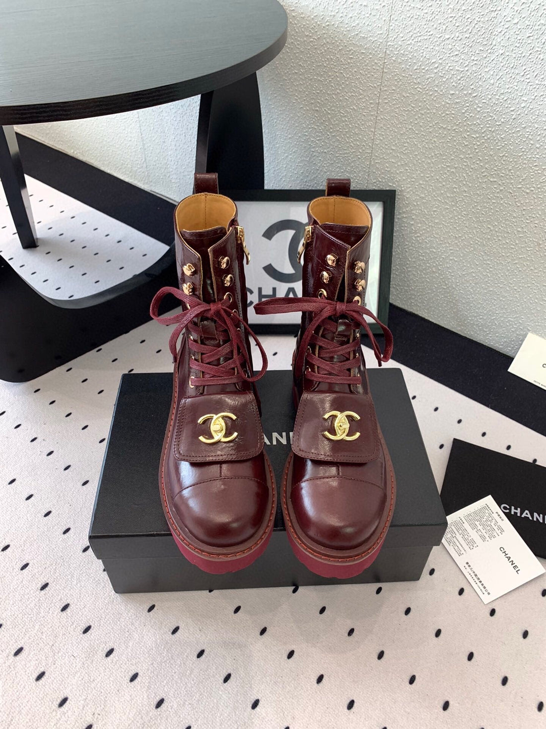 CC Split Toe Ankle Boot 40MM Burgundy Sheepskin Rubber Ghw 432516