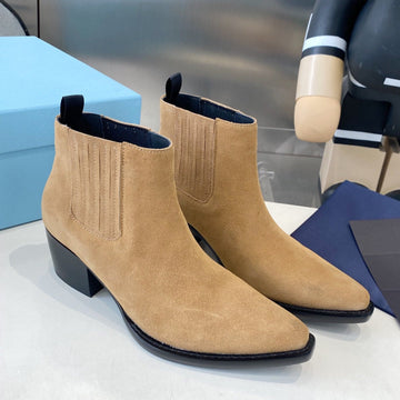 Pra Classic Pointed-Toe Boots Beige Suede