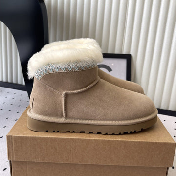 Ugg Classic Ultra Mini Taslyn Boots Beige Suede And Wool 514145