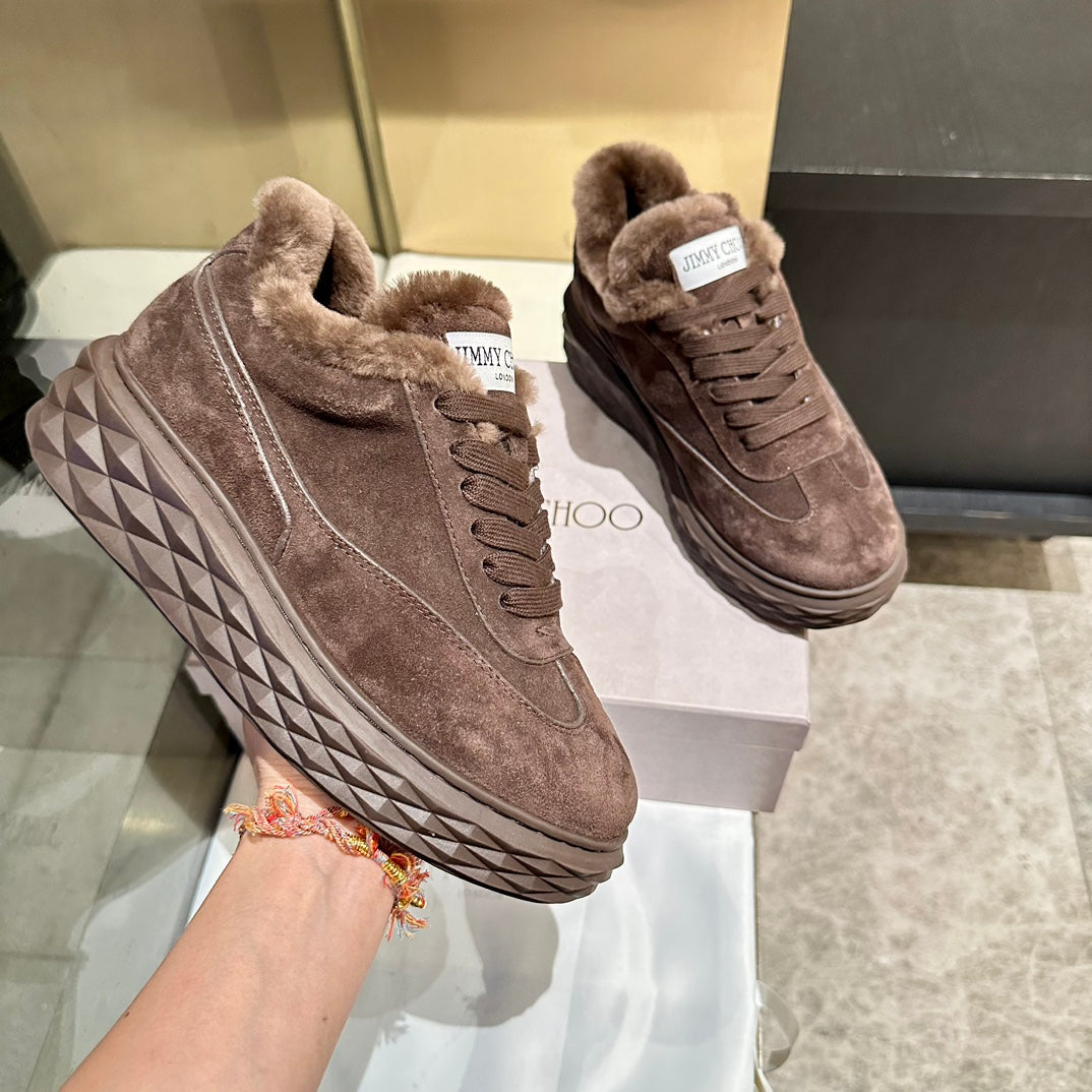 Jimmy Choo Diamond Maxi Sneakers Brown Suede Shearling Lining 538896