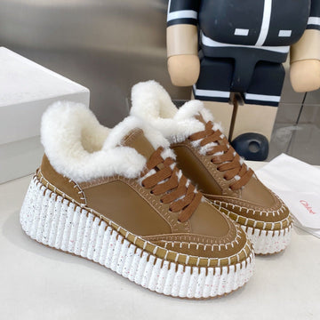 Chloé Nama Sneaker Brown Cowhide Wool 531606