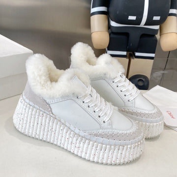 Chloé Nama Sneaker White Cowhide Wool 531607